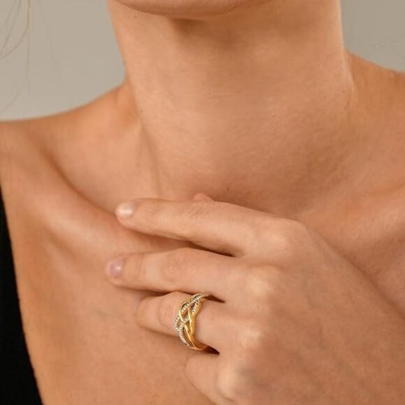 YL Celtic Knot Twisted Knot Ring Birthstone Infinity Rings - Zirconia - Gold - Picture 3 of 6